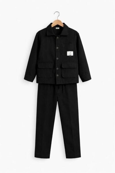 Asarkids Keten Ceketli Takım 2'li Takım - Siyah