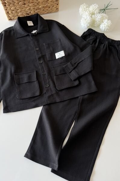 Asarkids Keten Ceketli Takım 2'li Takım - Siyah