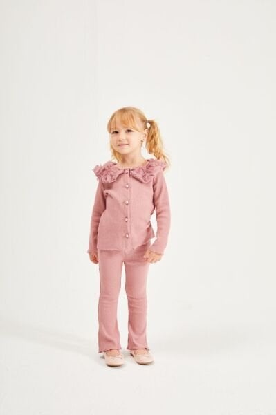 Gül Yaka Detaylı Ribana Takım - Gül Kurusu