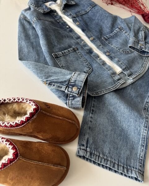 Denim Ceketli Pantolonlu 2'li Set - Mavi