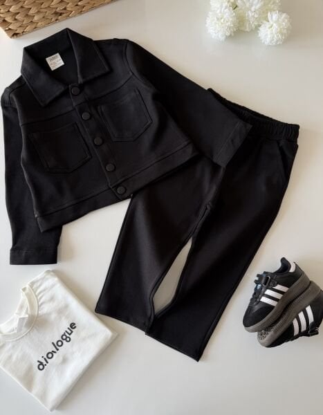 Asarkids Petekli Ceketli 3'lü Takım - Siyah