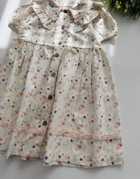 Çiçekli Minimalist Emine Elbise - Krem