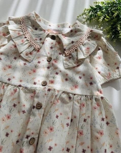 Çiçekli Minimalist Emine Elbise - Krem