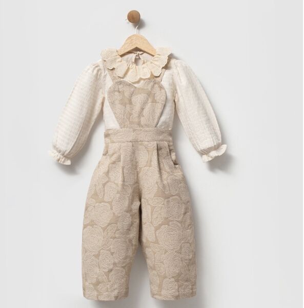 Kalp Kesim Desenli 2’li Salopet - Krem