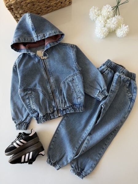 Asarkids Fermuarlı Denim 2'li Takım - Mavi
