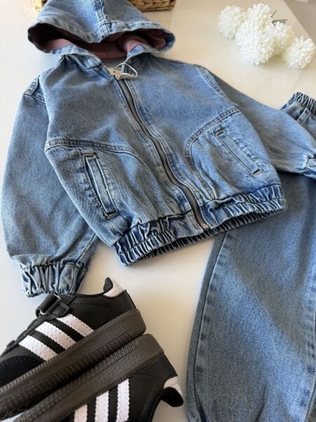 Asarkids Fermuarlı Denim 2'li Takım - Mavi