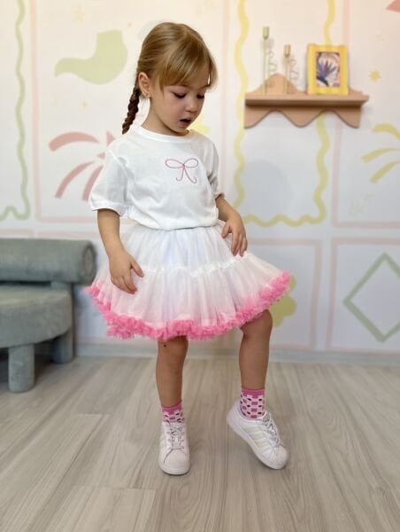 Asarkids Karnaval Tül Tütü Etekli 2’li Tişört Takım - Beyaz