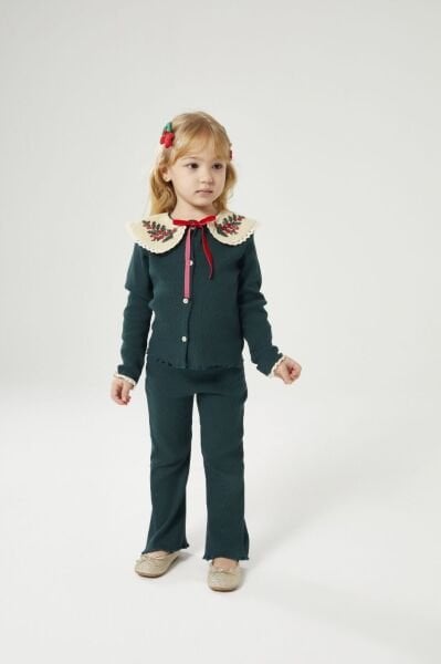 Yeni Yıl Yaka Detaylı Ribana Taytlı Takım - Yeşil