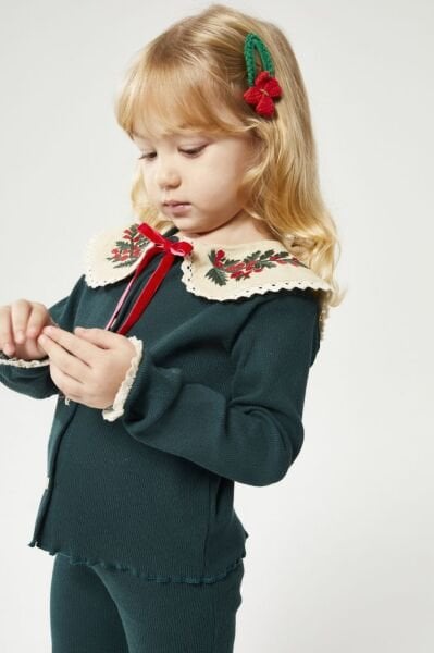 Yeni Yıl Yaka Detaylı Ribana Taytlı Takım - Yeşil