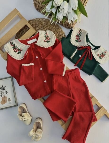 Yeni Yıl Yaka Detaylı Ribana Taytlı Takım - Bordo