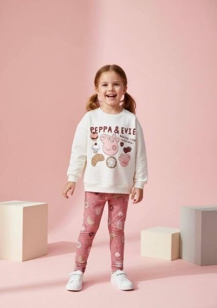 Karakter Baskılı Taytlı Takım - Gül Kurusu