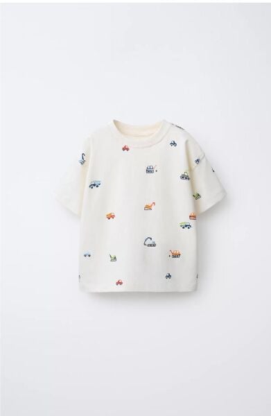 Asarkids Arabas Baskılı Tişört - Krem