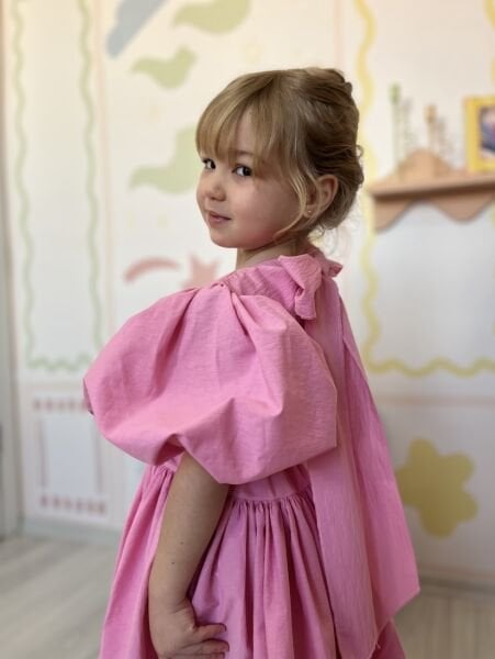 Asarkids Sırttan Fiyonk Bağlamalı Gofre Elbise - Pembe