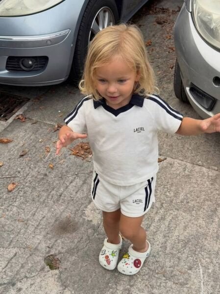 Asarkids La'ciel Paris Yakalı Şeritli Şortlu 2'li Takım - Beyaz