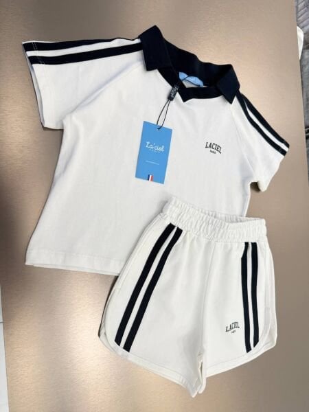 Asarkids La'ciel Paris Yakalı Şeritli Şortlu 2'li Takım - Beyaz