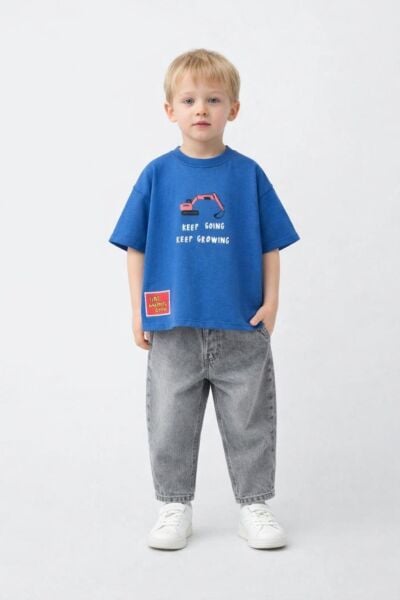 Asarkids Arabas Baskılı Tişört - Mavi