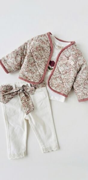 Asarkids Kapitone Ceketli 3’lü Takım - Beyaz - Pudra