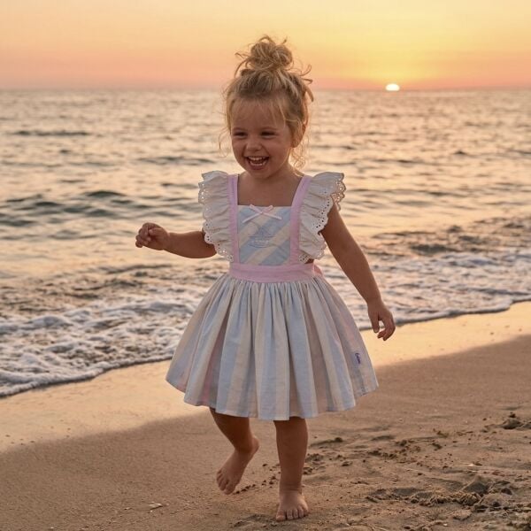 Asarkids Fisto Askılı Arkası Fiyonklu Elbise - Soft Mavi Pembe