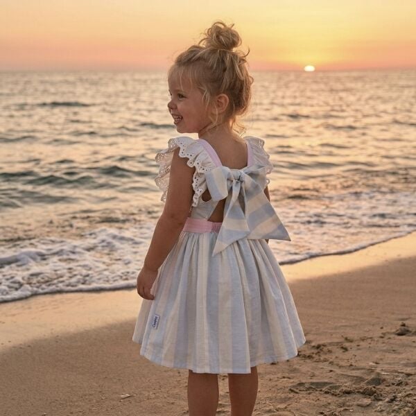 Asarkids Fisto Askılı Arkası Fiyonklu Elbise - Soft Mavi Pembe