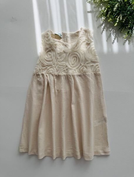 Keten Tül Güllü Gülce Takım - Krem