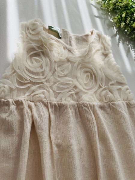 Keten Tül Güllü Gülce Takım - Krem