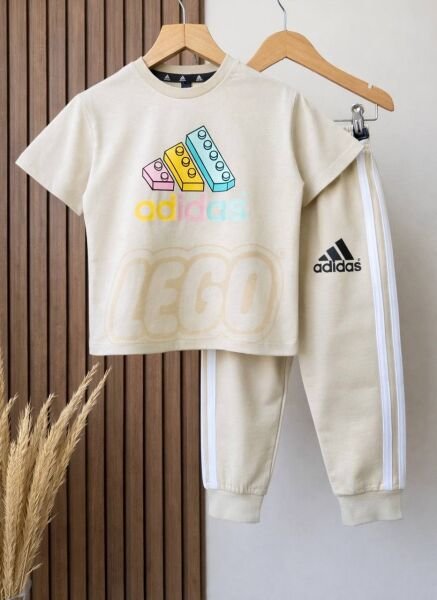 Asarkids 3 Çizgili Lego Eşofman Takımı - Krem