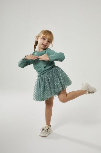 Tütü Etekli Ribana Kalp Bluzlu 2’li Set - Yeşil