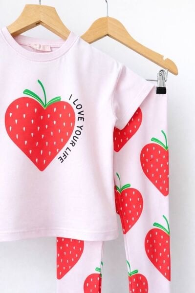 Asarkids Çilek Baskılı Taytlı Takım - Pembe
