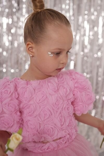 Asarkids Güllü Midi Boy Tül Etekli 2'li Takım - Pembe