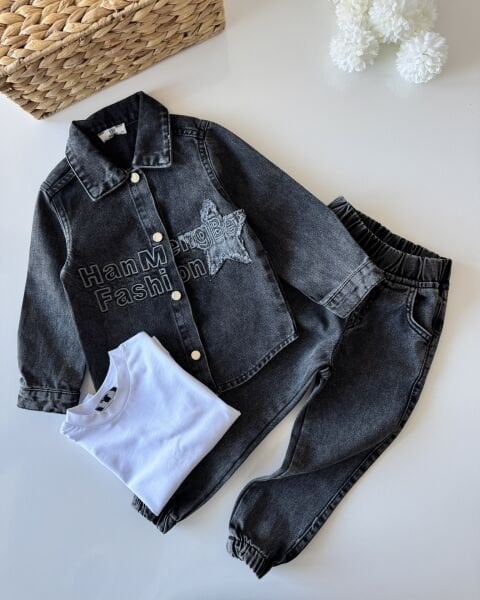 Yıldız Yama 3'lü Kot Takım - Füme