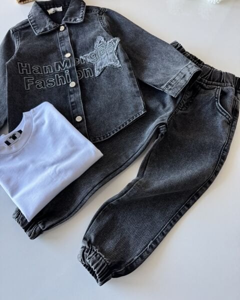 Yıldız Yama 3'lü Kot Takım - Füme