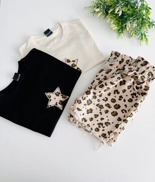Yıldız Leopar Desenli Dilara Şortlu Takım - Siyah
