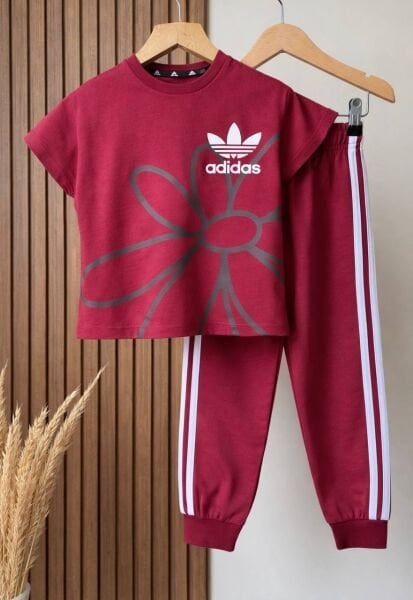 Asarkids 3 Çizgili Çiçek Baskılı Takım - Bordo