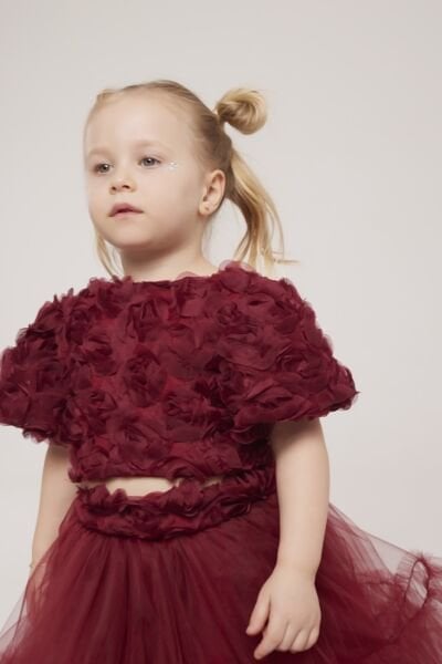 Asarkids Güllü Midi Boy Tütü Etekli 2'li Takım - Bordo