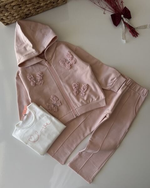 Kelebek Aplikeli 3’lü Set - Pembe