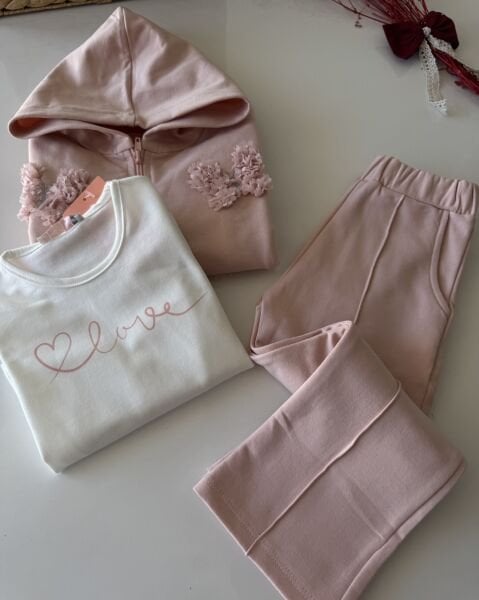 Kelebek Aplikeli 3’lü Set - Pembe