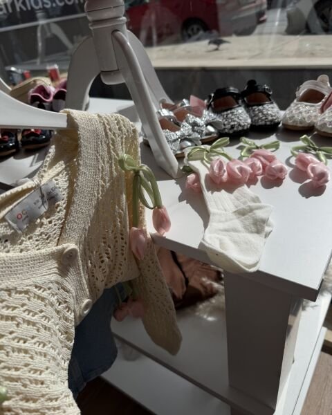 Asarkids Denim Etekli Laleli Hırka 2'li Set - Krem Mavi