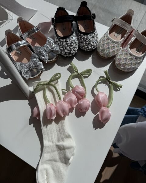 Asarkids Denim Etekli Laleli Hırka 2'li Set - Krem Mavi