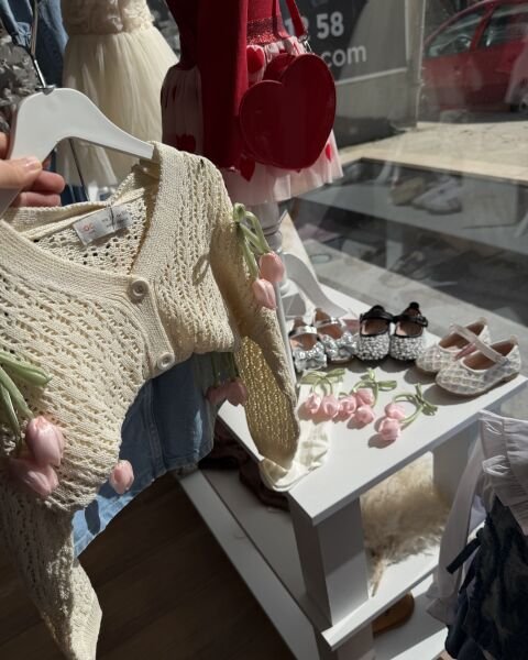 Asarkids Denim Etekli Laleli Hırka 2'li Set - Krem Mavi