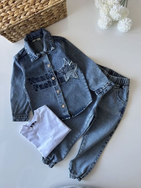 Yıldız Yama 3'lü Kot Takım - Mavi