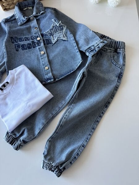 Yıldız Yama 3'lü Kot Takım - Mavi