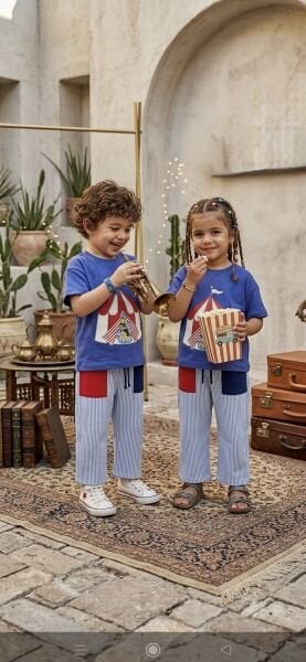 Asarkids Karnaval Çadır Kız / Erkek Uyumlu 2'li Takım - Mavi Çizgili Kırmızı