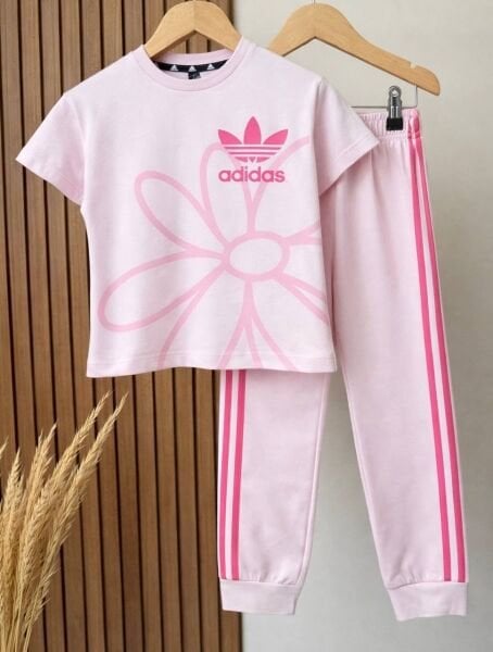 Asarkids 3 Çizgili Çiçek Baskılı Takım - Pembe