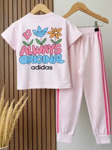 Asarkids 3 Çizgili Çiçek Baskılı Takım - Pembe