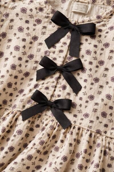 Asarkids Çiçekli Fiyonk Aplikeli 2'li Takım - Beyaz Siyah