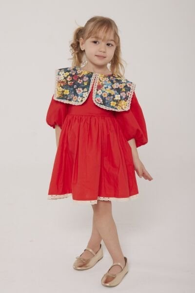 Asarkids Etnik Desen Yakalı Elbise - Kiremit