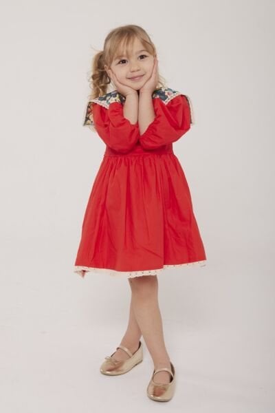 Asarkids Etnik Desen Yakalı Elbise - Kiremit