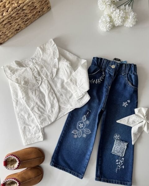 La'ciel Paris Nakış İşlemeli Pantolon - Mavi