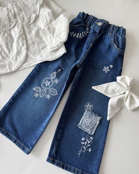 La'ciel Paris Nakış İşlemeli Pantolon - Mavi