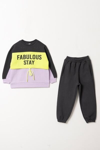 Fabulous Stay Sloganlı Şardonlu Takım - Füme Lila